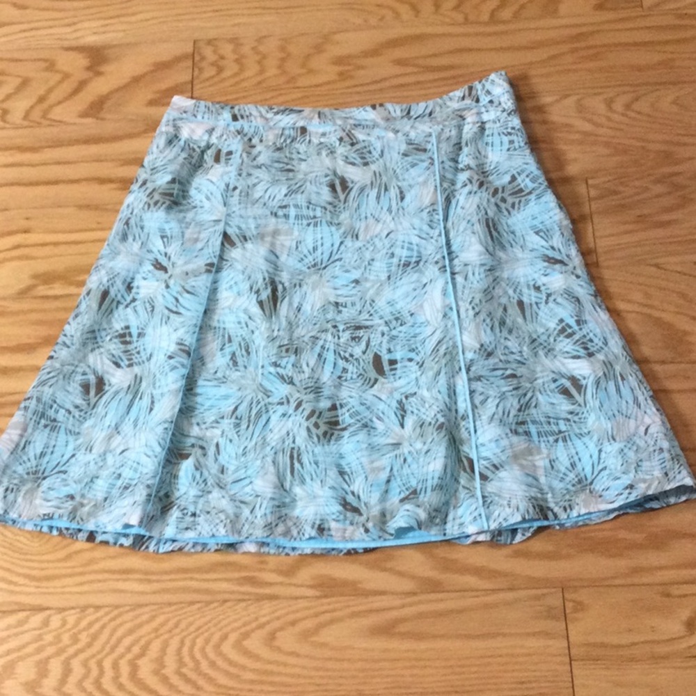 12 Sigrid Olsen Turquoise Brown Patterned A-Line Skirt